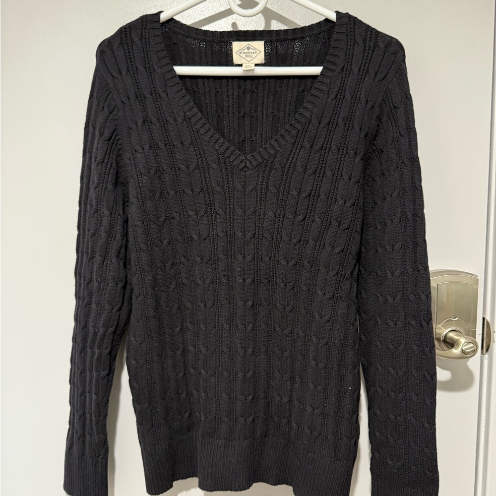 St. John's Bay Black Cable Knit V-Neck Sweater